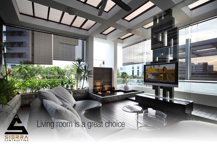 water fountain in living room